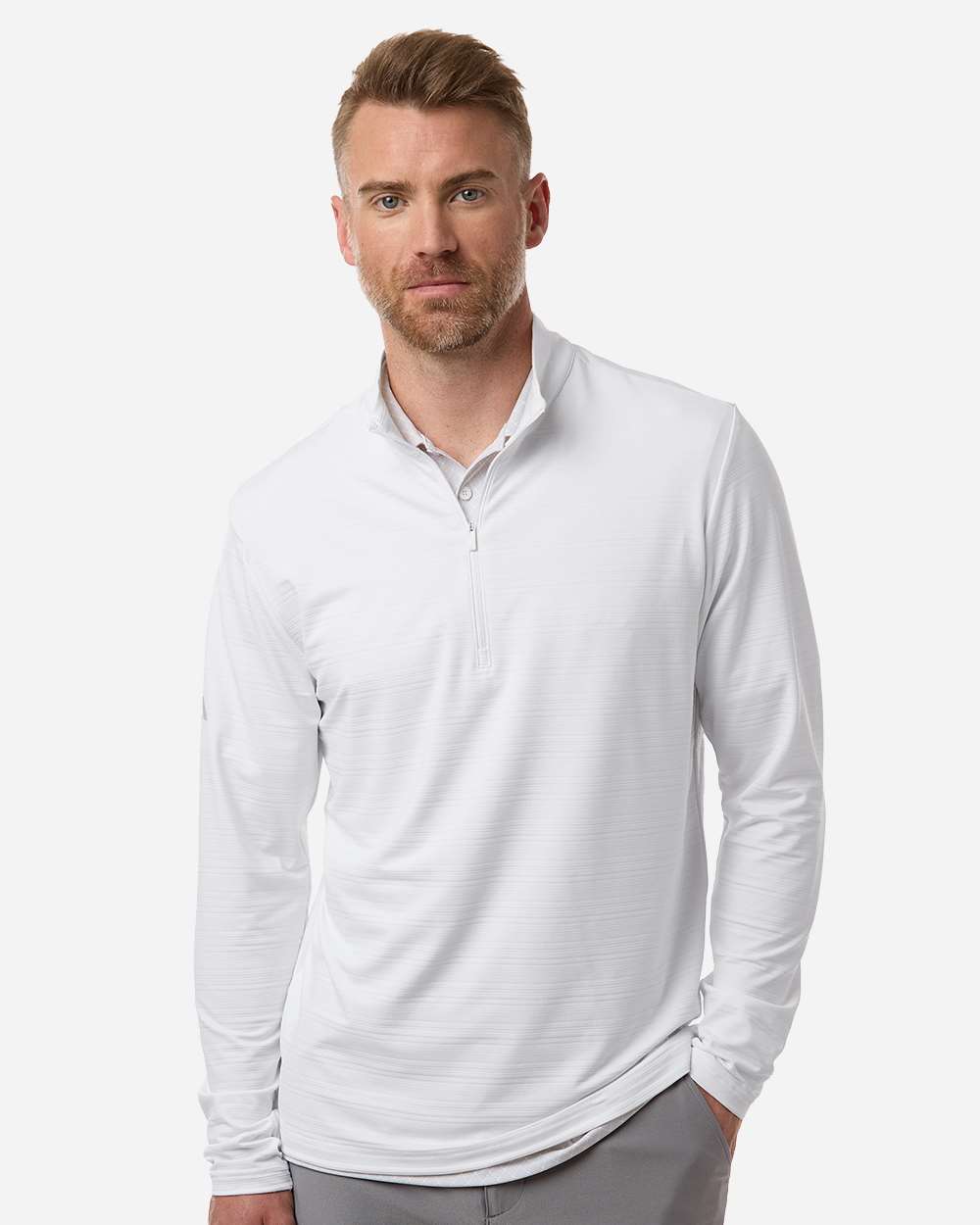 adidas Men's Textured Stripe Quarter-Zip Pullover in White, style A708