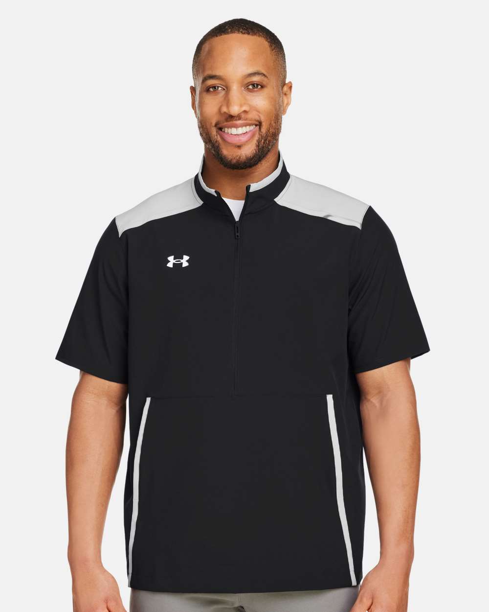 Under Armour Men's Motivate 3.0 Short Sleeve Half-Zip in Black/ Mod Grey/ White, style 1389612