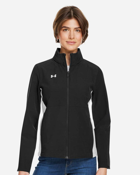 Under Armour Women's Rival Stretch Jacket in Black/ White/ White, style 1389661