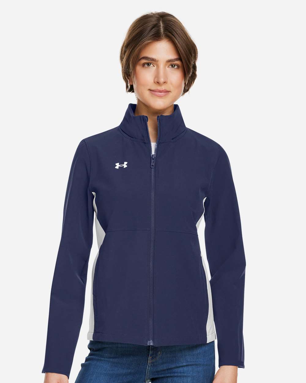 Under Armour Women's Rival Stretch Jacket in Midnight Navy/ White, style 1389661
