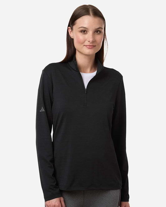adidas Women's Textured Stripe Quarter-Zip Pullover in Black, style A709