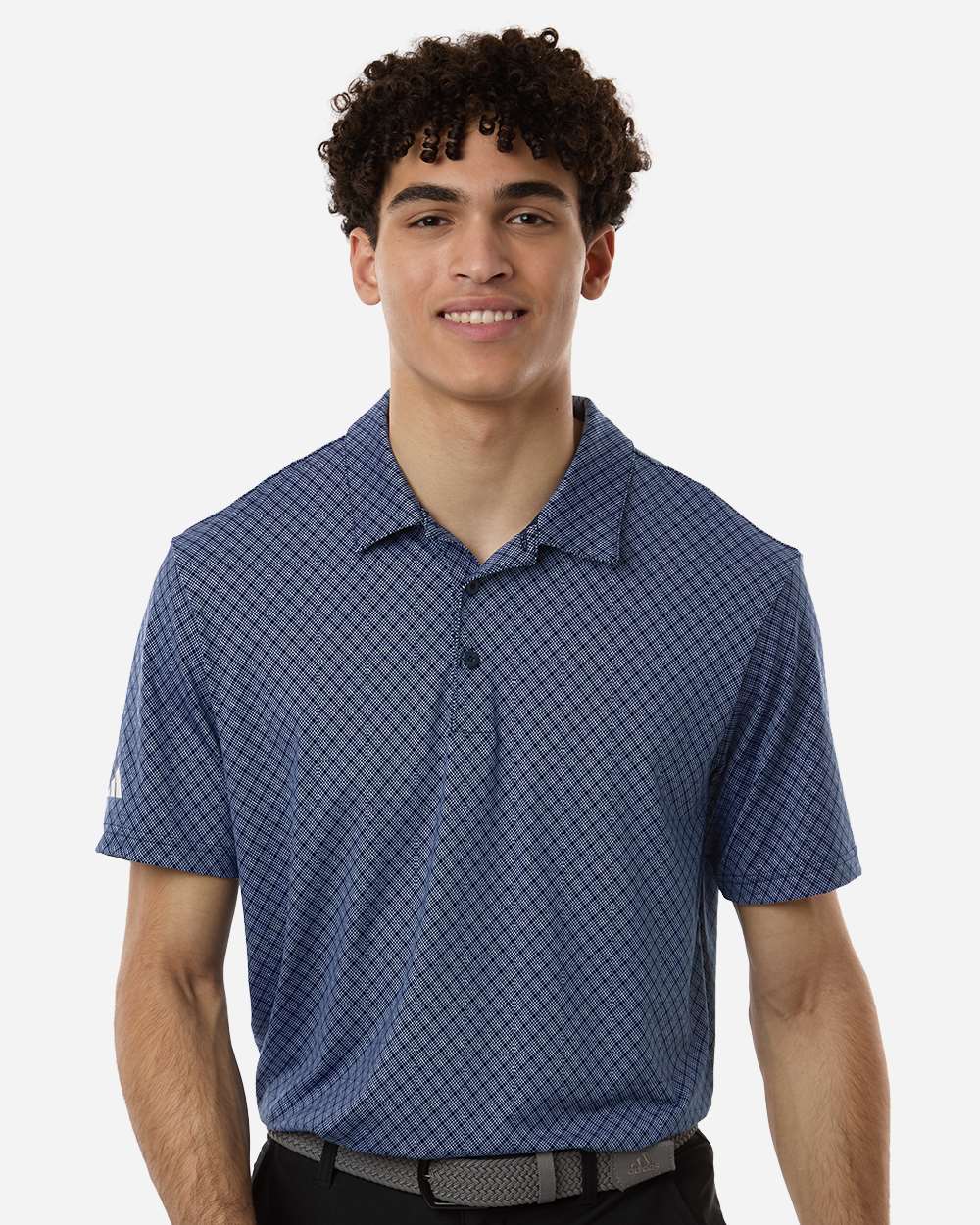 adidas Men's 4-Way Stretch Printed Polo in Collegiate Navy, style A716