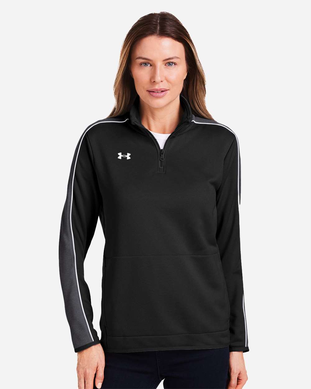 Under Armour Women's Command 2.0 Quarter-Zip Pullover in Black/ White, style 1383274
