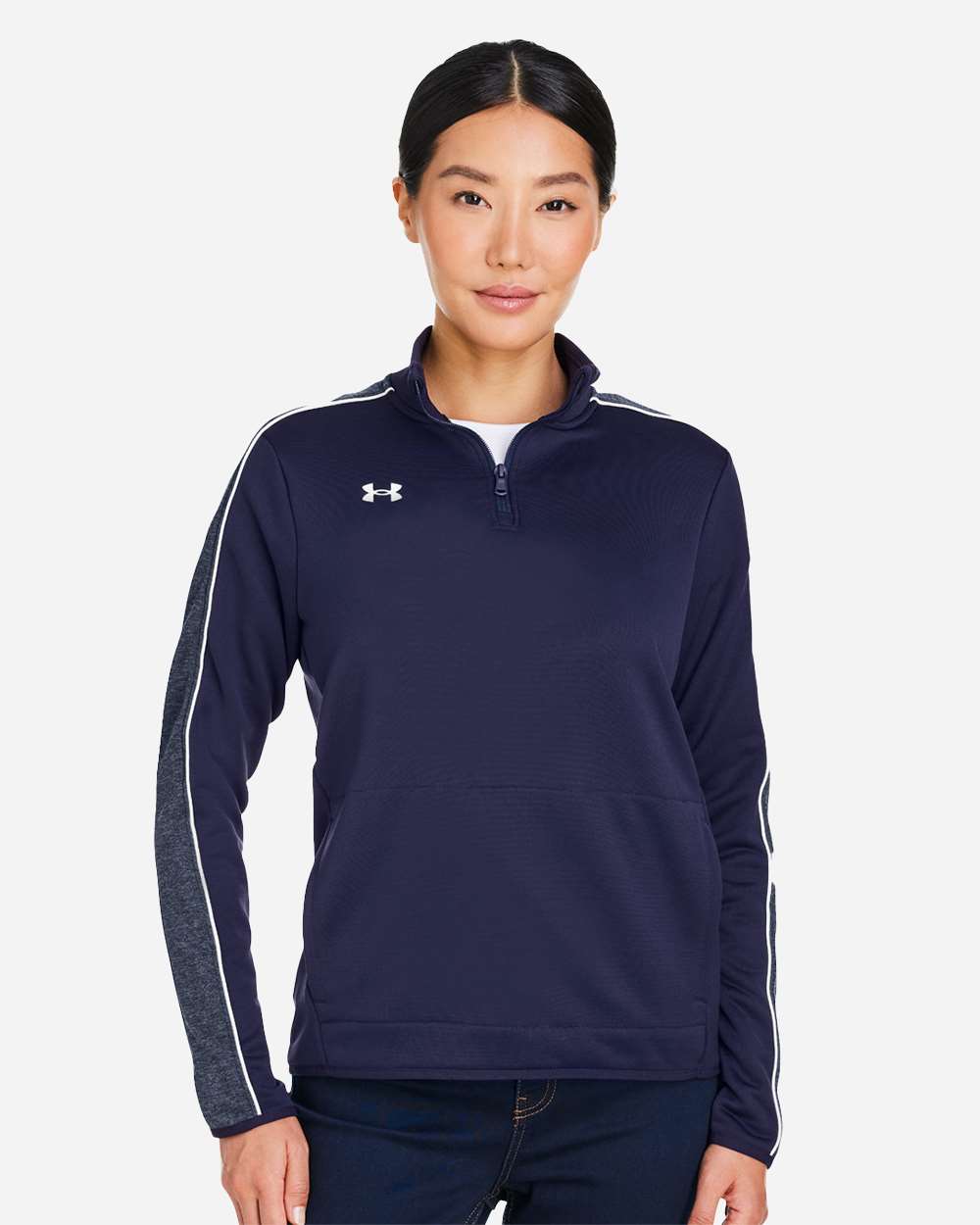 Under Armour Women's Command 2.0 Quarter-Zip Pullover in Midnight Navy/ White, style 1383274