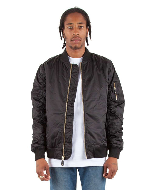 Shaka Wear Unisex Bomber Jacket in Black, style SHBJ