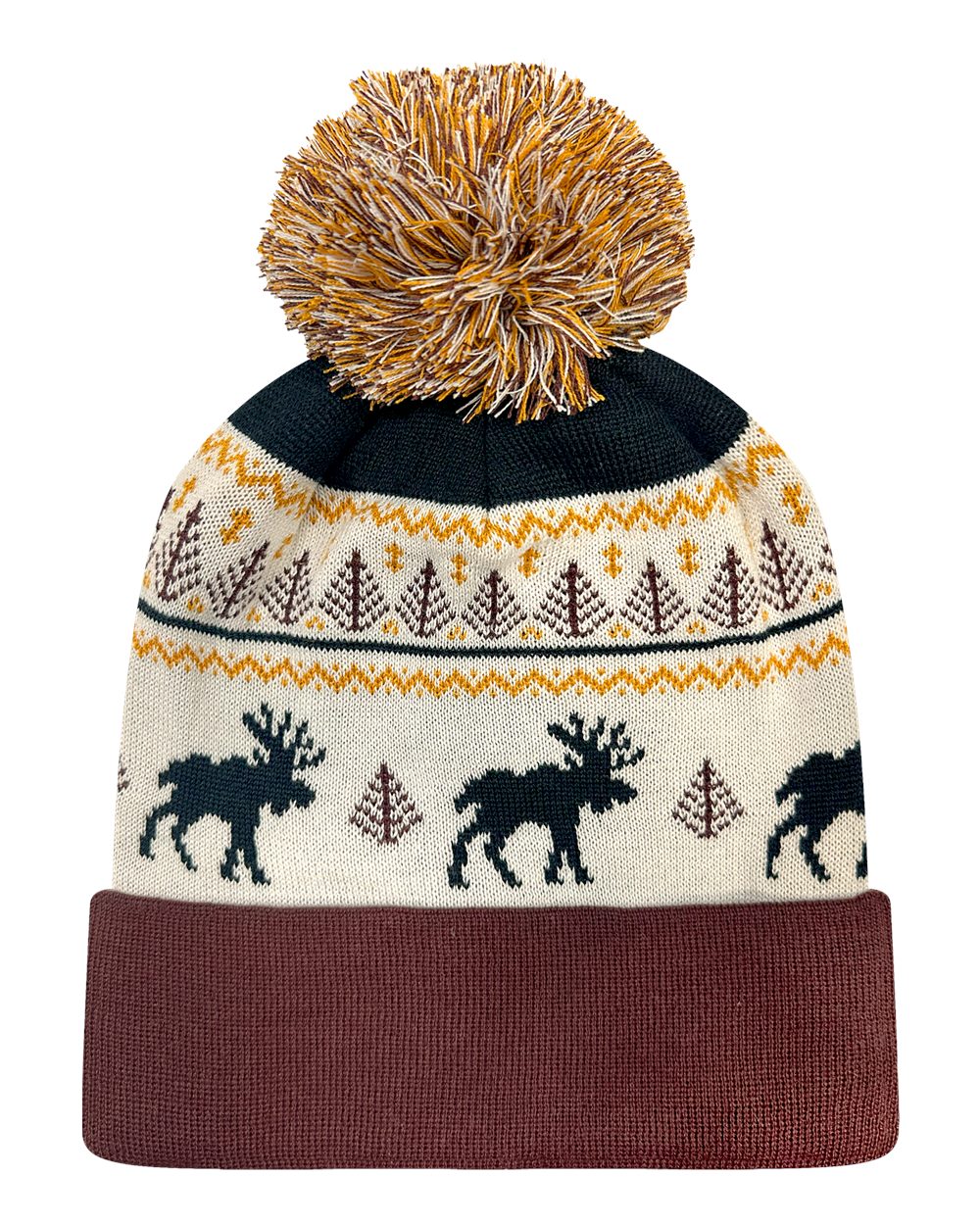 LOCALE Grand Recycled Beanie blank in Fairisle Moose/ Brown, style GRNDSR