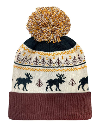 LOCALE Grand Recycled Beanie blank in Fairisle Moose/ Brown, style GRNDSR