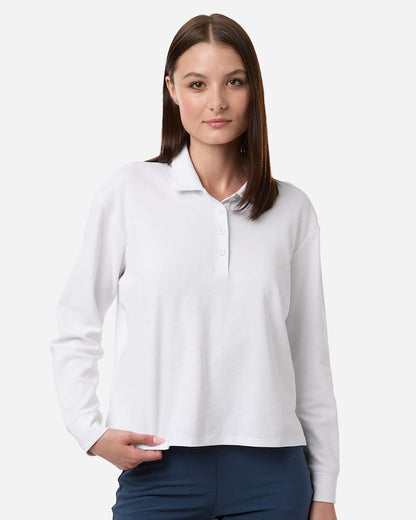 adidas Women's Beyond Long Sleeve Loose Polo in White, style A1008