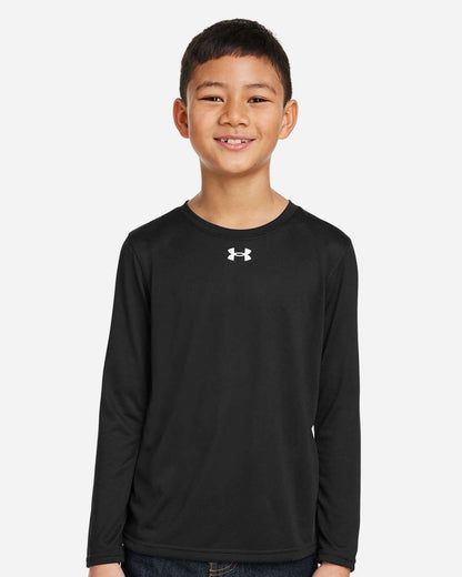 Under Armour Youth Tech Team Long Sleeve T-Shirt in Black/ White, style 1377488