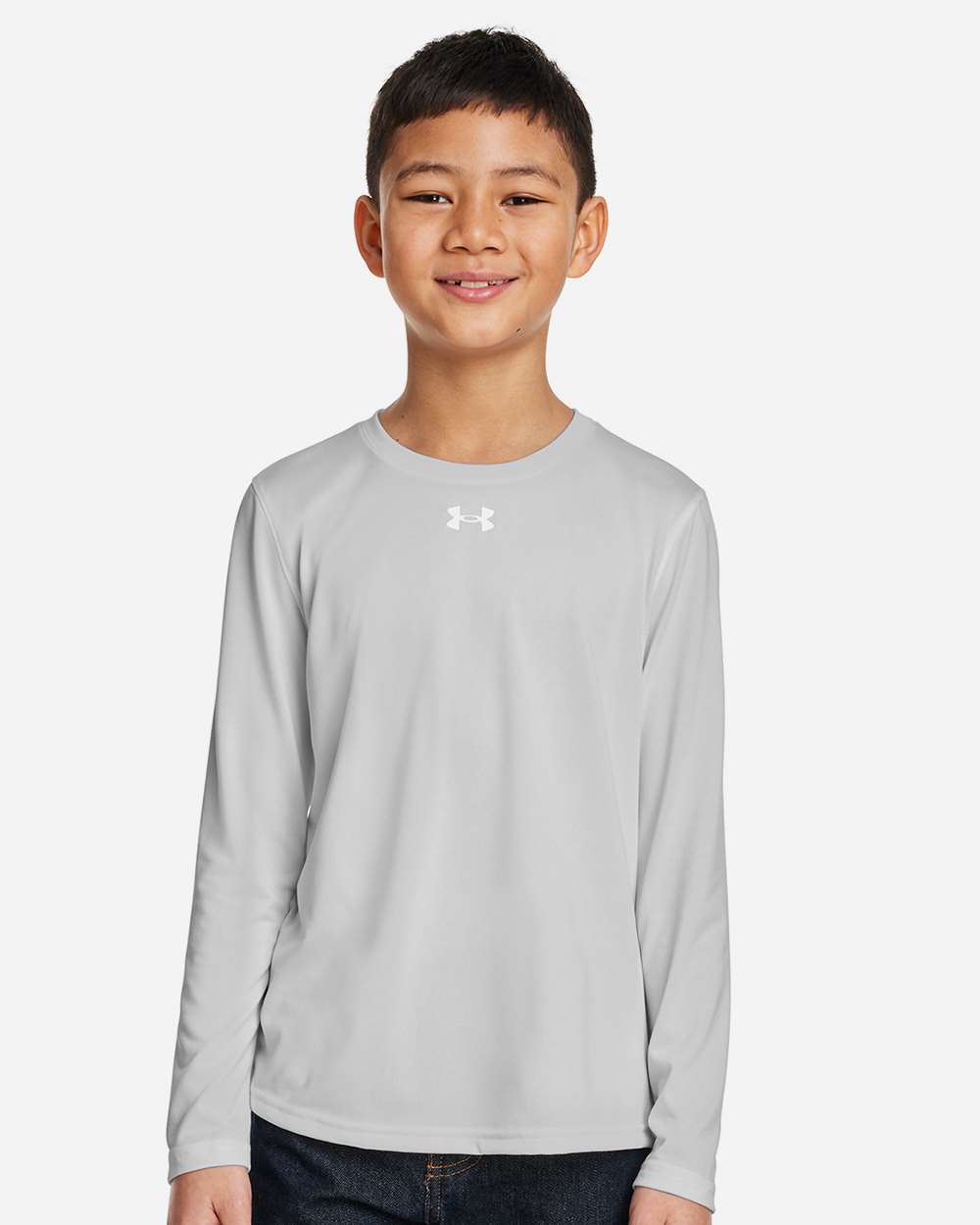 Under Armour Youth Tech Team Long Sleeve T-Shirt in Mod Grey Light Heather/ White, style 1377488