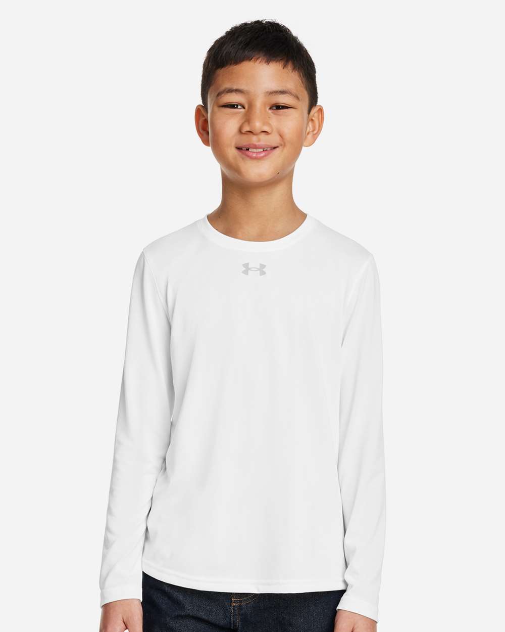 Under Armour Youth Tech Team Long Sleeve T-Shirt in White/ Mod Grey, style 1377488