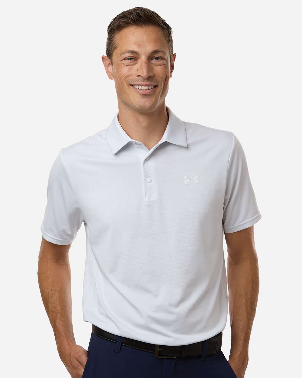 Under Armour Men's Playoff 3.0 Stripe Polo in White/ Halo Grey, style 1378676