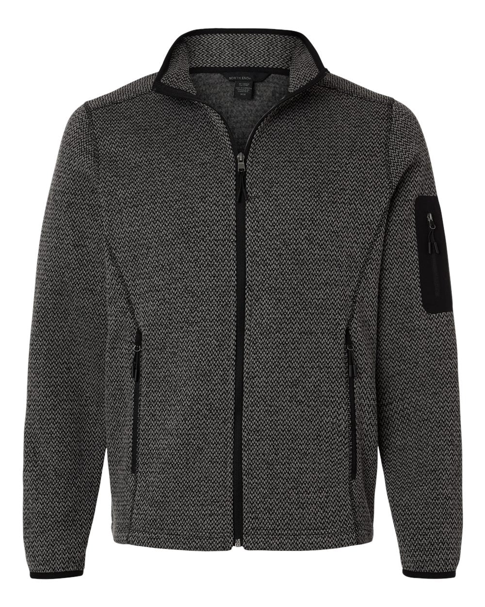 North End Men's Jasper Jacquard Full-Zip Fleece Jacket blank in Black/ Grey, style NE730