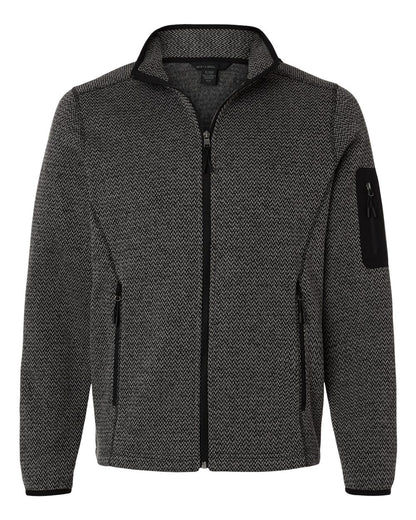 North End Men's Jasper Jacquard Full-Zip Fleece Jacket blank in Black/ Grey, style NE730