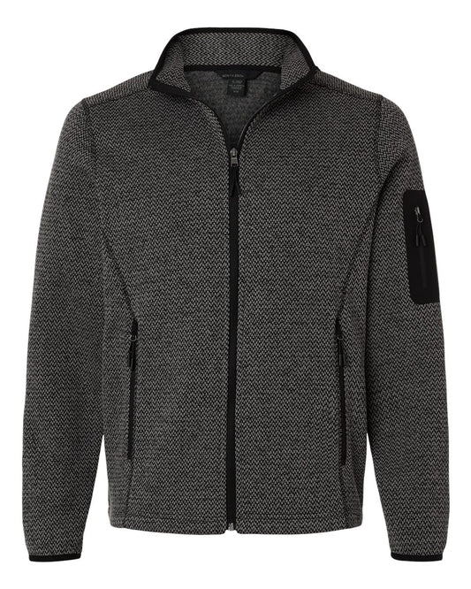 North End Men's Jasper Jacquard Full-Zip Fleece Jacket blank in Black/ Grey, style NE730