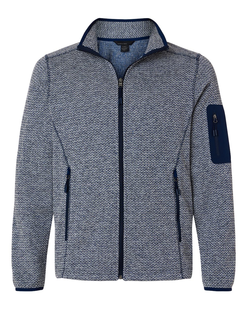 North End Men's Jasper Jacquard Full-Zip Fleece Jacket blank in Classic Navy/ White, style NE730