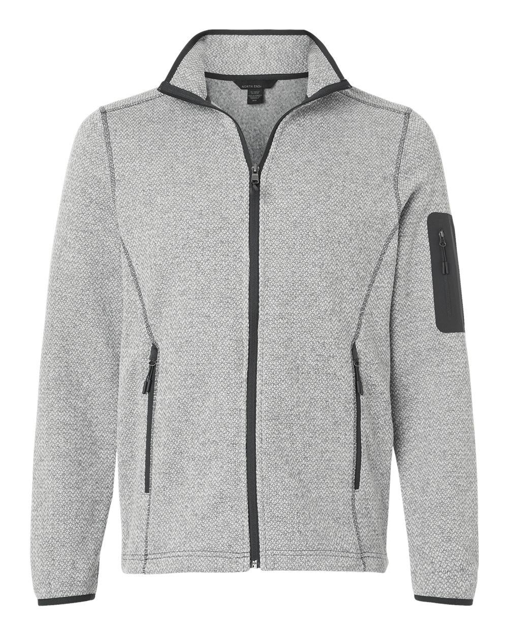 North End Men's Jasper Jacquard Full-Zip Fleece Jacket blank in Grey/ White, style NE730
