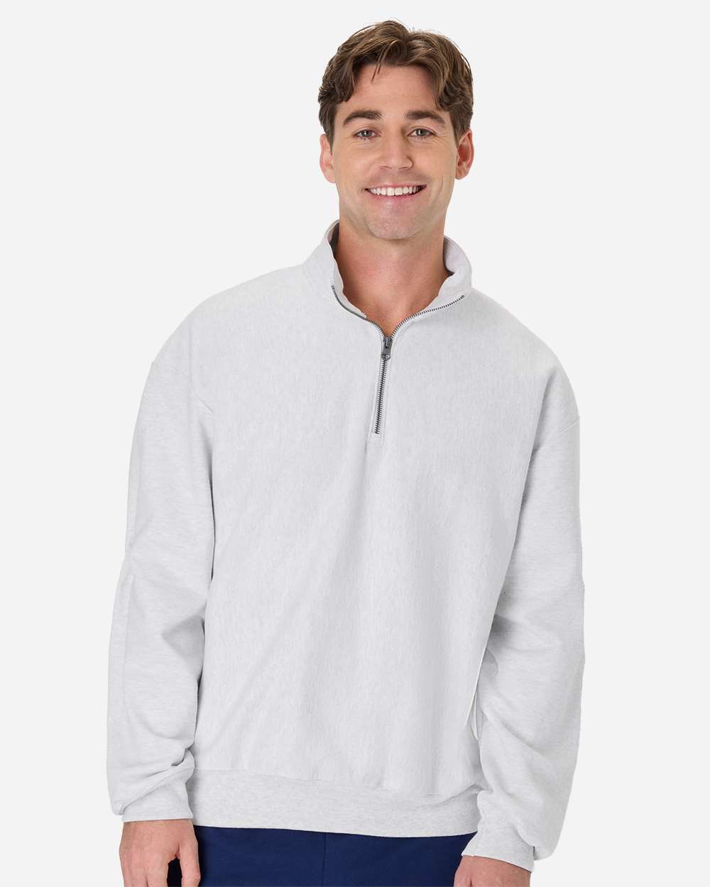 Hanes Beefy Sweats Premium Heavyweight Quarter-Zip Sweatshirt in Ash, style OG900