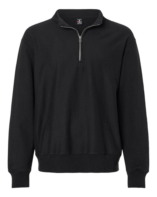 Hanes Unisex Beefy Sweats Premium Heavyweight Quarter-Zip Sweatshirt blank in Black, style OG900