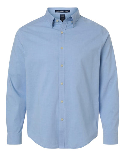 Devon & Jones Men's CrownLux Performance Spencer Poplin Dress Shirt blank in Light Blue Melange, style DG505