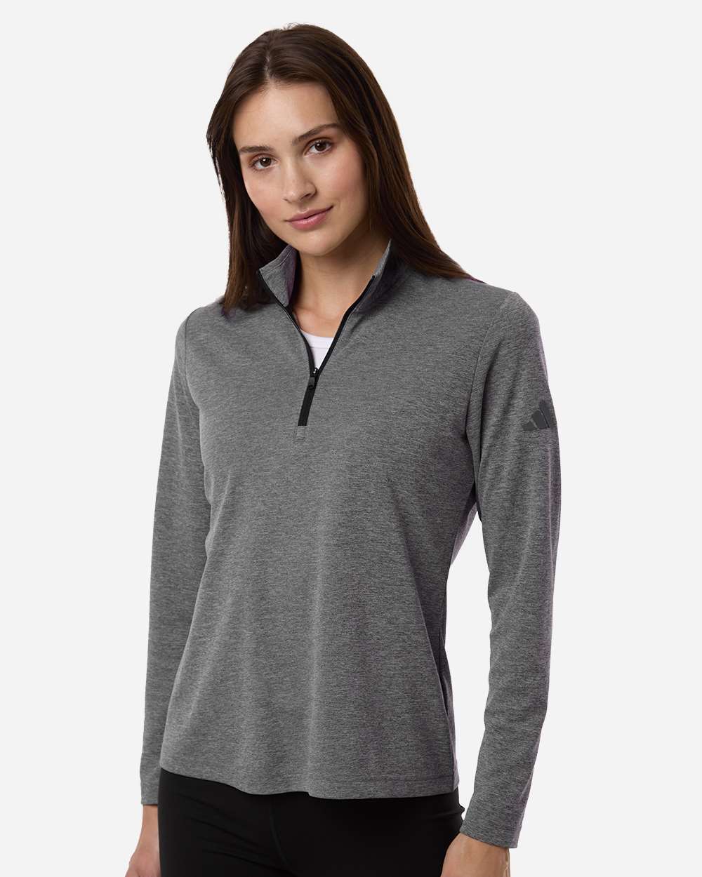 adidas Women's Lightweight Quarter-Zip Pullover in Black Heather, style A400