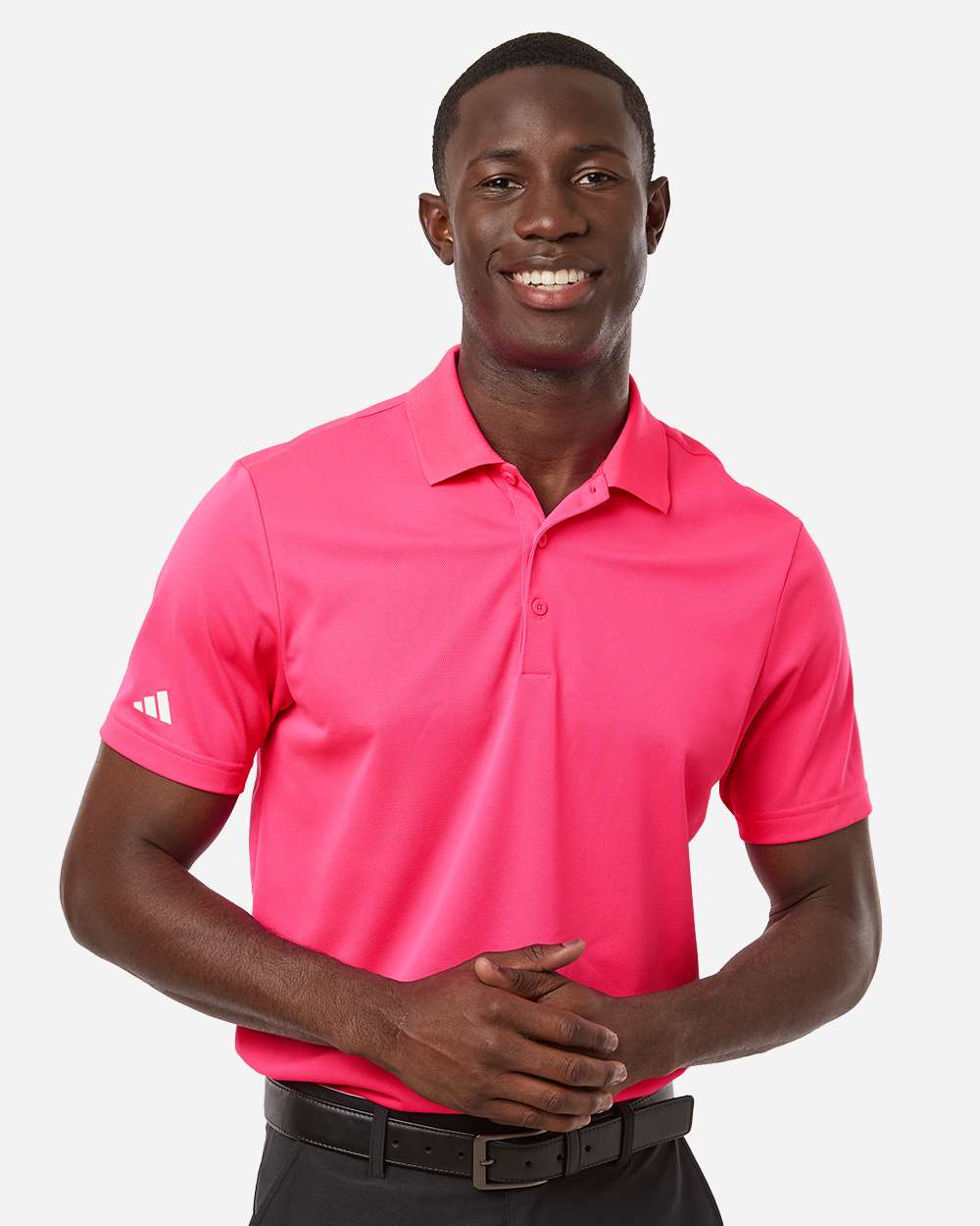 adidas Men's Performance Piqué Polo in Lucid Pink, style A430
