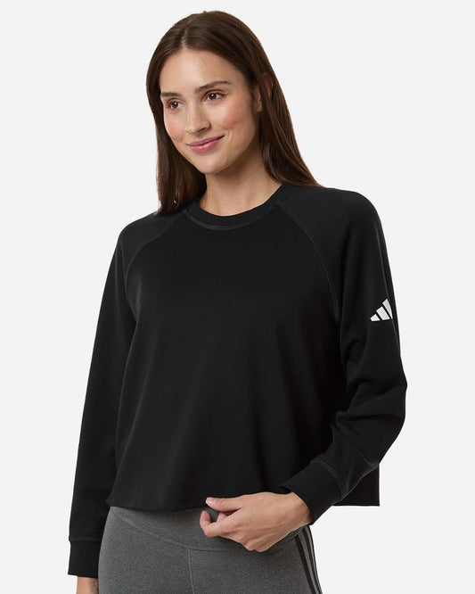 adidas Women's Beyond Side-Snap Crewneck Sweatshirt in Black, style A1014