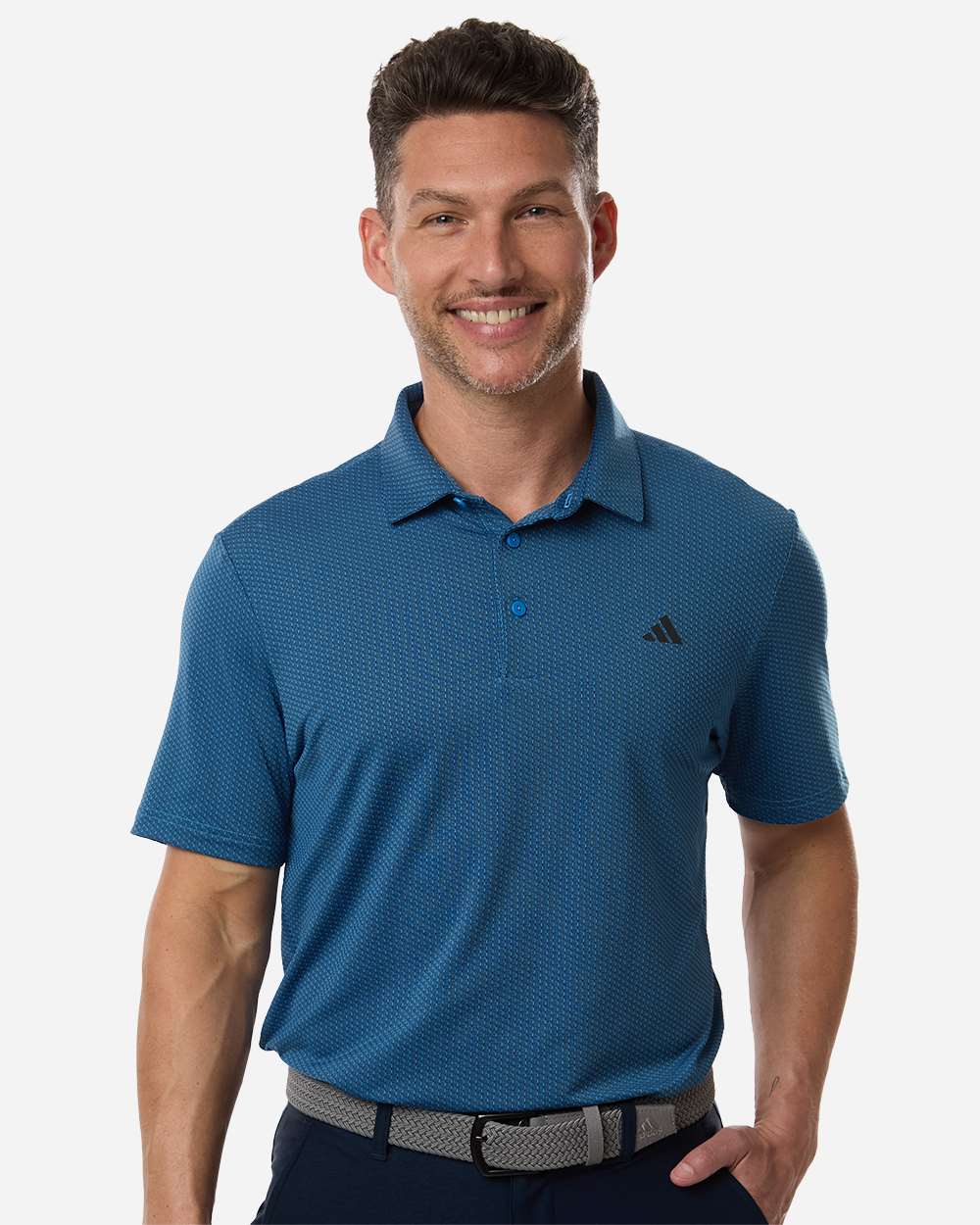 adidas Men's Performance Textured Polo in Lucid Ray Blue/ Black, style A2024