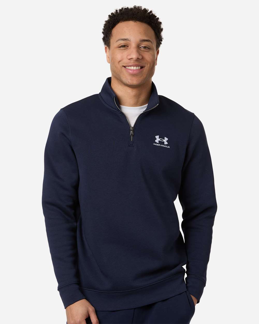 Under Armour Men's Icon Fleece Quarter-Zip Pullover in Midnight Navy/ White , style 6012710