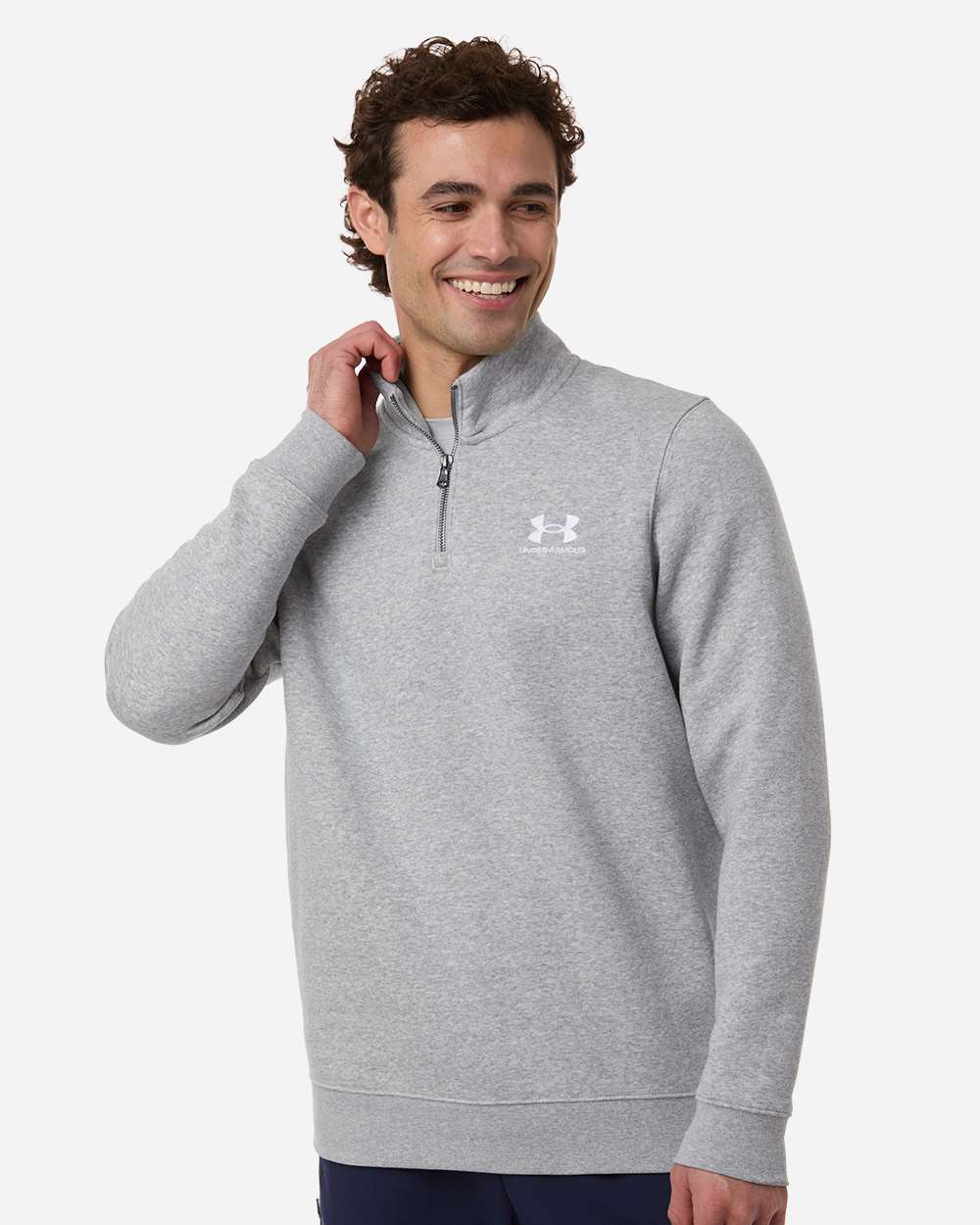 Under Armour Men's Icon Fleece Quarter-Zip Pullover in Mod Grey Light Heather/ White, style 6012710