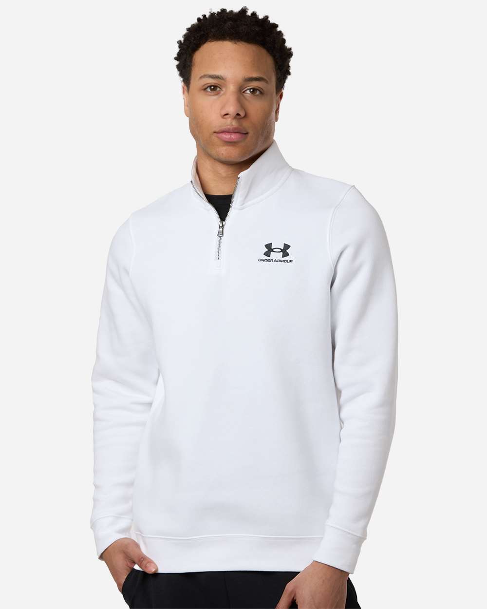 Under Armour Men's Icon Fleece Quarter-Zip Pullover in White/ Black, style 6012710