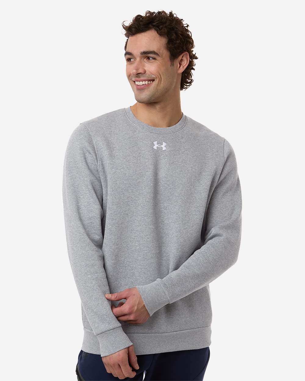 Under Armour Men's Team Icon Fleece Crew in Mod Grey Light Heather/ White, style 6014160