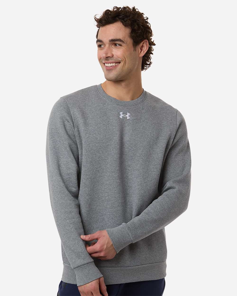 Under Armour Men's Team Icon Fleece Crew in Pitch Grey Medium Heather/ White, style 6014160