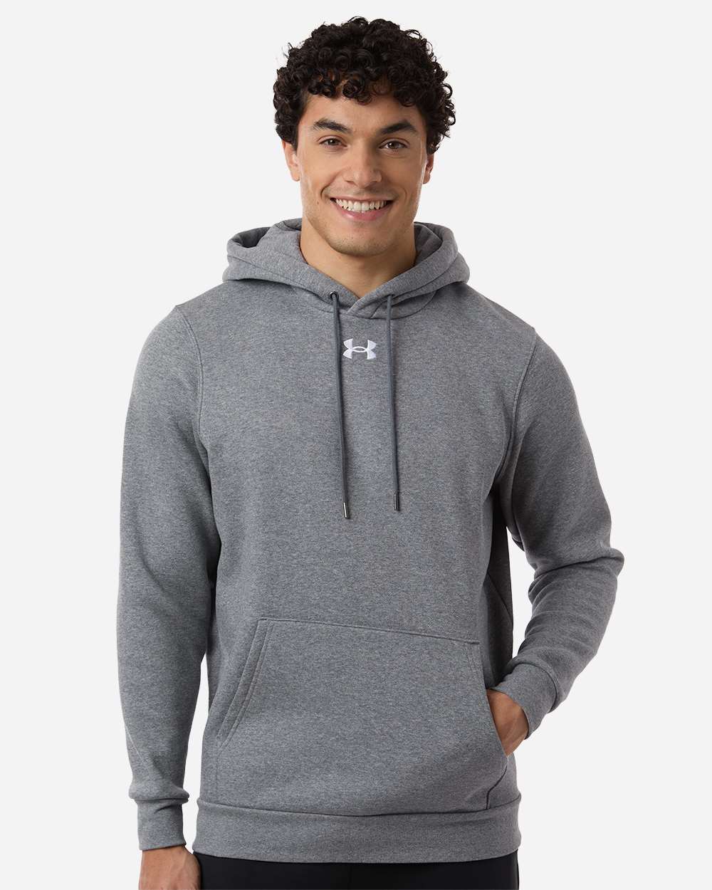 Under Armour Men's Team Icon Fleece Hooded Sweatshirt in Pitch Grey Medium Heather/ White, style 6014161