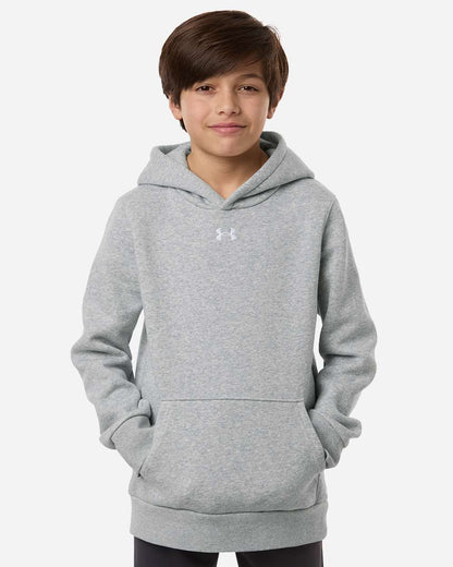Under Armour Youth Team Icon Fleece Hooded Sweatshirt in Mod Grey Light Heather/ White, style 6014162