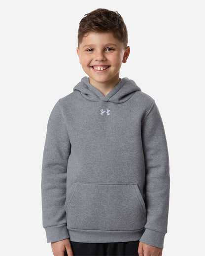 Under Armour Youth Team Icon Fleece Hooded Sweatshirt in Pitch Grey Medium Heather/ White, style 6014162
