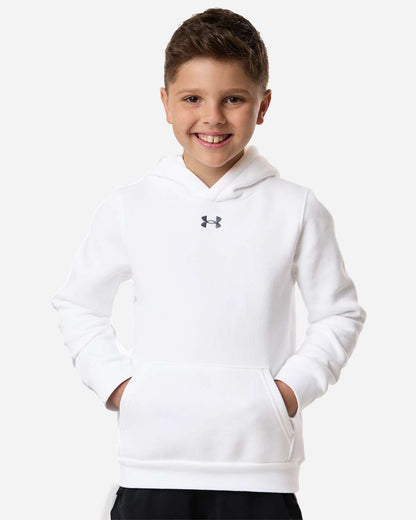 Under Armour Youth Team Icon Fleece Hooded Sweatshirt in White/ Pitch Grey Medium Heather, style 6014162