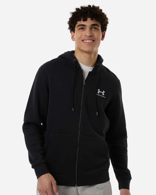 Under Armour Men's Icon Fleece Hooded Full-Zip in Black/ White, style 1373881