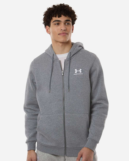 Under Armour Men's Icon Fleece Hooded Full-Zip in Pitch Grey Medium Heather/ White, style 1373881