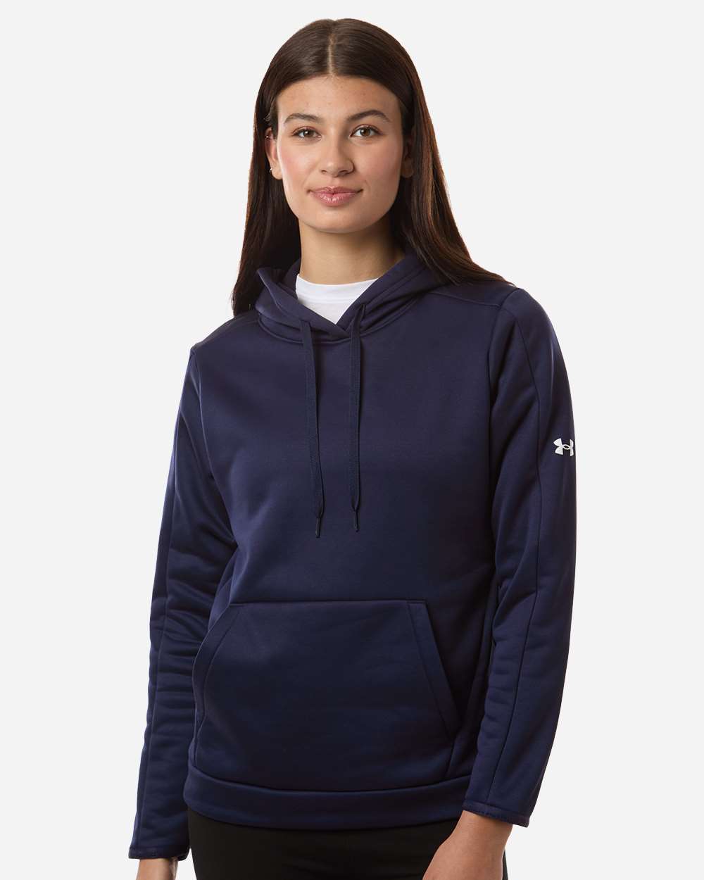 Under Armour Women's Armour Fleece Pro Hooded Sweatshirt in Midnight Navy/ White, style 6010943