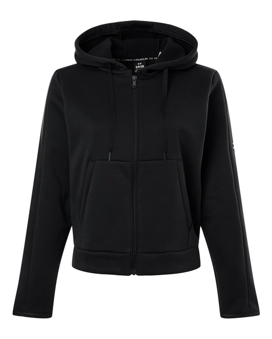 Under Armour Women's Armour Fleece Pro Hooded Full-Zip in Black/ White, style 6010941