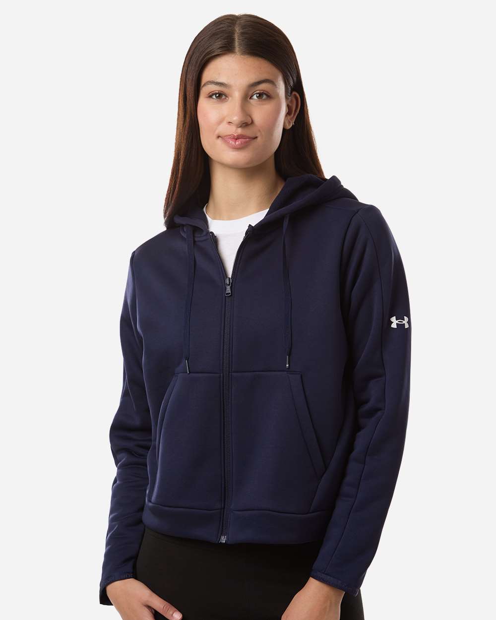 Under Armour Women's Armour Fleece Pro Hooded Full-Zip in Midnight Navy/ White, style 6010941