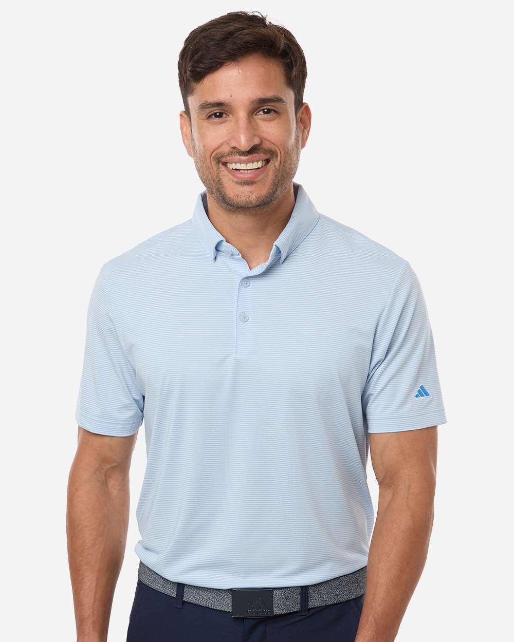adidas Men's Ultimate365 Pencil Stripe Climacool Polo in Crystal Sky/ Lucid Ray Blue, style A2026
