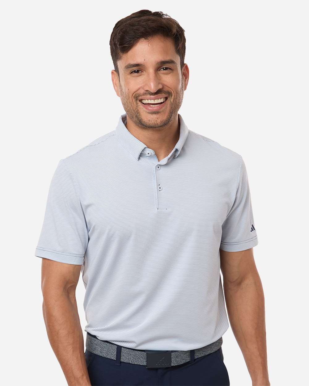 adidas Men's Ultimate365 Pencil Stripe Climacool Polo in White/ Collegiate Navy, style A2026