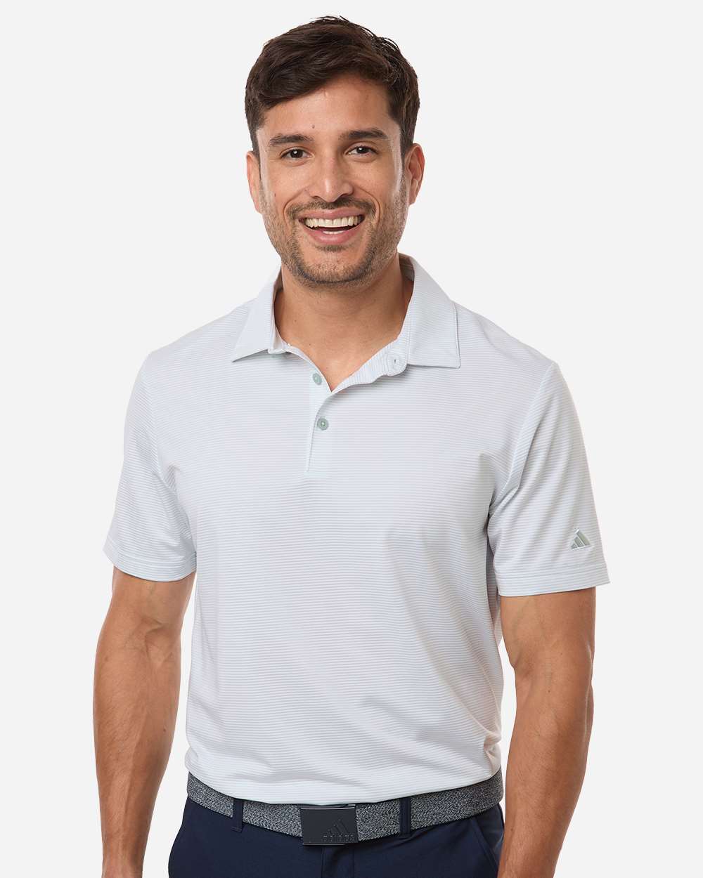 adidas Men's Ultimate365 Pencil Stripe Climacool Polo in White/ Wonder Sage, style A2026