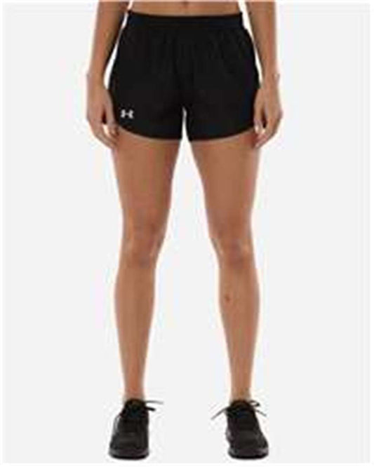 Under Armour Women's Fly-By Unlined 3" Short in Black/ Black/ White, style 1382968