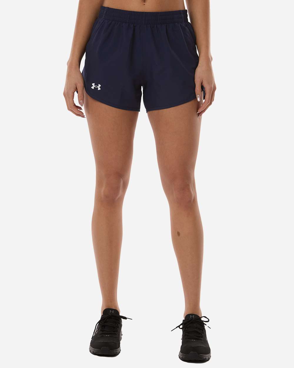 Under Armour Women's Fly-By Unlined 3" Short in Midnight Navy/ Midnight Navy/ White, style 1382968