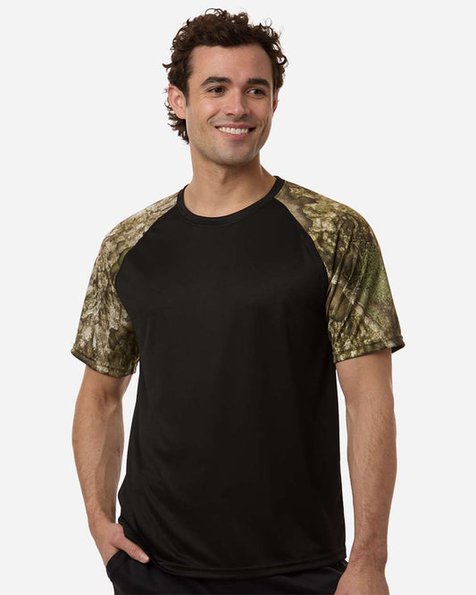 Realtree Unisex Realtree Performance Colorblock T-Shirt in Camo/ Black, style RT2103