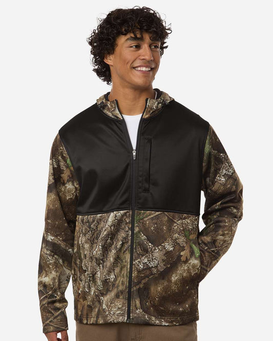 Realtree Unisex Realtree Performance Colorblocked Full-Zip Hooded Sweatshirt in Camo/ Black, style RT5204