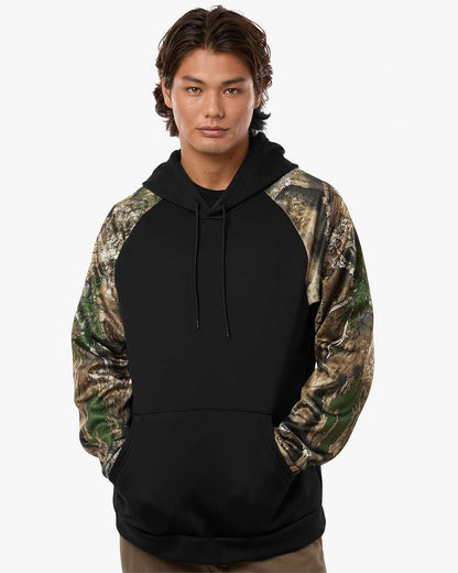 Realtree Unisex Realtree Performance Colorblocked Hooded Sweatshirt in Camo/ Black, style RT5305